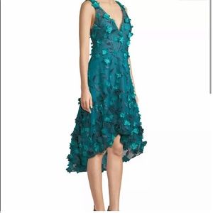 Marchesa Notte hi low 3D floral tiered dress